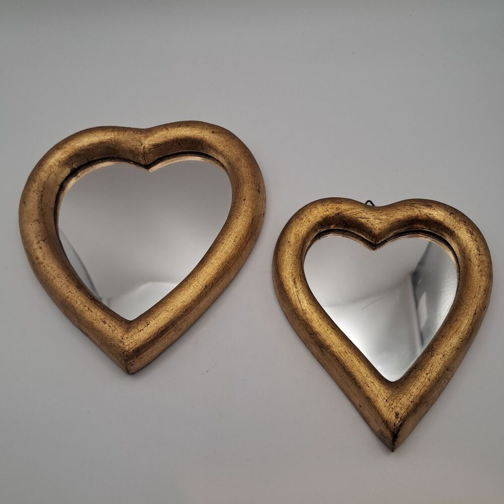Vintage Florentine Gold Gilt Wood Heart Shaped Mirror - Made in Italy Set of 2